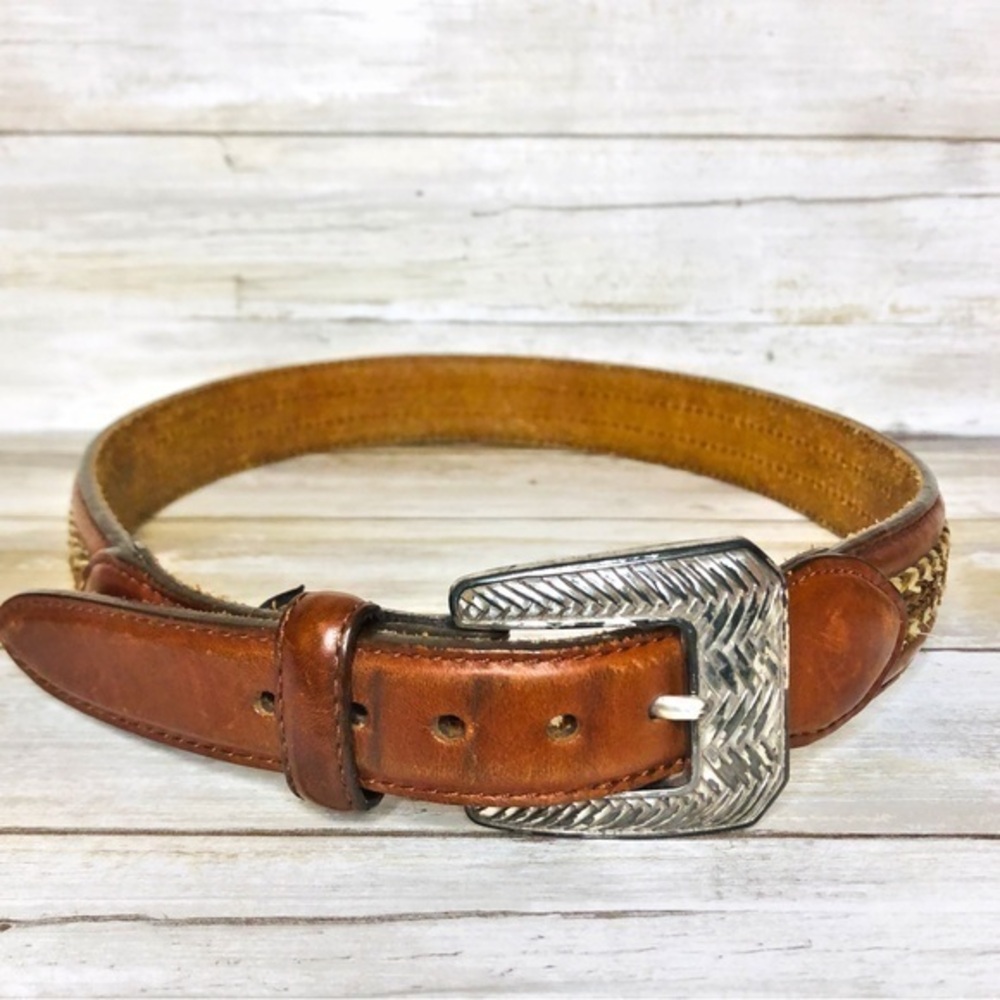 Onyx by Brighton Brown Western Style Leather Belt Size 28 Vintage 1997